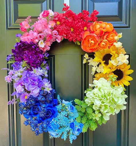 Here’s the second rainbow wreath I made this week. This is one of my favorites! #pridemonth #pride2024 #wreathmaker #rainbowwreath Pride Wreath Diy, Rainbow Wreath Diy, Pride Wreath, Pride Decor, Yarn Wreaths, Rainbow Wreath, Yarn Wreath, Wreath Maker, Rainbow Flowers