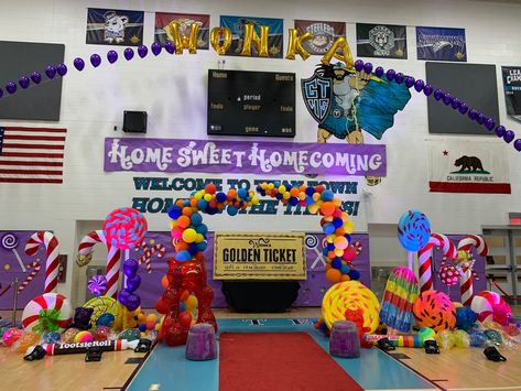 Some of our Grand Terrace High School “Home Sweet Homecoming” Rally Decor. Homecoming Coronation Decorations, Home Sweet Homecoming Theme, High School Homecoming Ideas, Candy Homecoming Theme, Basketball Homecoming Decorations, Football Homecoming Themes, Sga Ideas High School, Rally Decorations Ideas, Homecoming High School