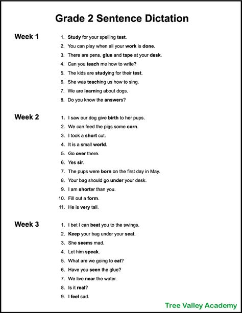 2nd Grade Spelling Weeks 1-6 Dictation For Grade 3, Reading Sentences Grade 2, Dictation Sentences First Grade, Dictation Words For Class 4, Dictation Words For Grade 1, Spelling Words For 2nd Grade, Dictation Worksheet, Dictation Words, Sentence Dictation