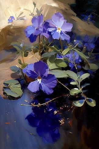 size: 18x12in Art Print: Wild Periwinkle by Vivienne Dupont : Periwinkle Flowers, Concept Art Tutorial, Beautiful Oil Paintings, Art Print Display, Artwork Display, Flowers Art, Flower Phone Wallpaper, Flower Art Painting, Floral Painting