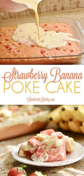 Strawberry Banana Poke Cake || Easy Summer Spring Recipes || Desserts || Cooking || Pudding Banana Poke Cake, Strawberry Poke Cakes, Weight Watcher Desserts, Poke Cake Recipe, Spring Recipes Dessert, Banana Pudding Cake, Dessert Simple, Poke Cake Recipes, Low Carb Dessert