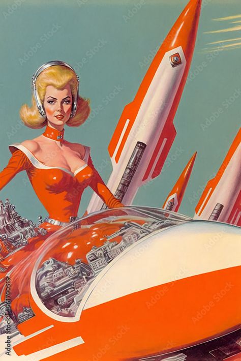 50s Space Age, Retro Futurism Atompunk, 1950s Space Art, Atomic Age Art, Age Illustration, Atom Punk, Vintage Futurism, Atomic Punk, Atomic Age Design