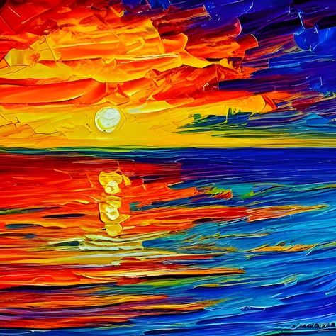 Sunset painted with oil paints, a bright... | Premium Photo #Freepik #photo #sea-pattern #water-pattern #sea-texture #ocean-pattern Bright Oil Paintings, Sea Texture, Photo Sea, Ocean Pattern, Water Pattern, Sea Pattern, Water Sunset, Bright Pictures, Pallet Painting