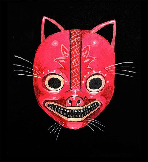 Saner [aka Edgar Flores, Mexican, born 1981], "Jaspe" (2016, acrylic on canvas). Cyberpunk Drawing, Mexican Art Painting, Mexican Mask, Latin American Art, Mexico Art, Juxtapoz Magazine, Lowbrow Art, Animal Masks, Mexican Art