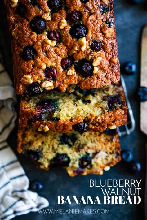 Blueberry Banana Loaf, Walnut Banana Bread Recipe, Banana Blueberry Bread, Travel Cakes, Walnut Banana Bread, Walnut Bread Recipe, Walnuts Recipe, Blueberry Loaf, Banana Walnut Bread