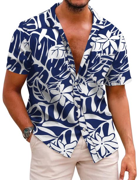 PRICES MAY VARY. 【HIGH QUALITY FABRIC】This hawaiian shirt made of soft and comfortable fabric, keeping you a skin friendly, breathable, lightweight and cool feeling. 【HAWAIIAN PRINT STYLE】The casual button down shirt features with a tropical floral print, all over printing which brings you striking looking, vibrant prints add tropical appeal to this men cotton aloha shirts. 【STYLISH DESIGN】The men vacation beach shirt designed with loose fit, button up closure, short sleeve, spread collar and le Men Vacation, Beach Shirt Design, Hawaiian Men, Shirts Short Sleeve, Tropical Floral Print, Beach Shirt, Hawaiian Print, Mens Hawaiian Shirts, Aloha Shirt