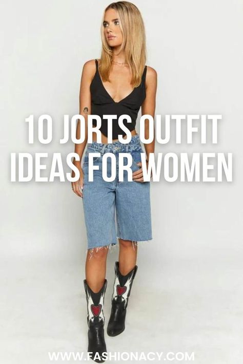 Jorts Outfit Idea Women 90s Fashion Grunge Outfits, Outfit Ideas Grunge, Outfit Ideas Streetwear, Jorts Outfit, Summer Outfits Y2k, Outfits 2000s, Net Fashion, University Outfit, Shorts Outfits Women