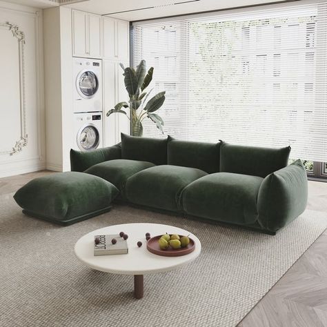 104” L-shape Chenille Modular Sofa Modern Sectional Semi-firm Sofa Couch with Ottoman - Bed Bath & Beyond - 39873210 70s Sofa Pit, Olive Sofa, Shape Sofa, Room Couches, Sofa Corner, Couch With Ottoman, Sofa Velvet, Modular Corner Sofa, Velvet Sectional