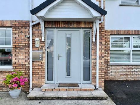 Composite Doors With Side Panels, Composite Front Door With Side Panel, Porch Doors Uk, Grey Front Door, Front Doors Uk, Glass Porch, Composite Front Door, Composite Doors, Porch Door