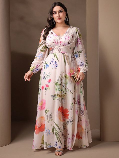 Floral Printed Plus Size Women's Long Sleeve DressI discovered amazing products on SHEIN.com, come check them out! Dress Idea For Plus Size Women, 4xl Plus Size Dresses, Xl Dresses For Women Plus Size, 4xl Clothing Plus Size, Plus Size Long Sleeve Dress, Size Aesthetic, Stylish Plus Size Clothing, Formal Bridesmaids Dresses, Plus Size Looks