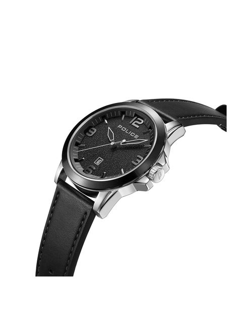 Police cliff stainless steel black leather strap watch this police cliff watch is a must have this season. It features