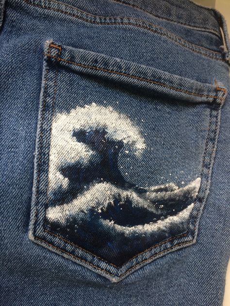 Denim Kunst, Pocket Painting, Haft Vintage, Jean Diy, Diy Sy, Painted Clothes Diy, Diy Jeans, Haine Diy, Denim Art