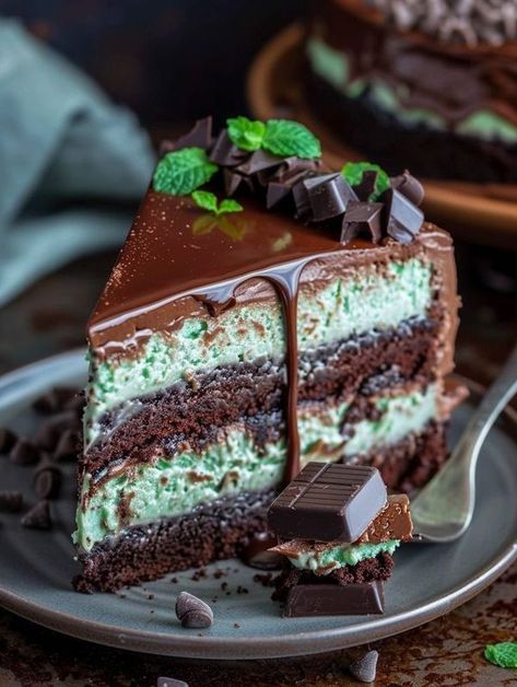 Cake Ingredients 🎂🥳 | 🍫🌿 Mint chocolate chip cake 🌿🍫 | Facebook Chocolate Chip Deserts, Mint Chocolate Chip Cake, Mint Chocolate Fudge, Fudge Cheesecake, Cheesecake Ingredients, Mint Cheesecake, Mint Chocolate Cake, Japanese Dessert Recipes, Cheesecake Layer