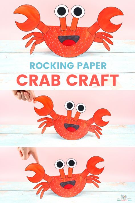 Learn how to make the Rocking Paper Crab Craft with our step-by-step tutorial! Summer is the perfect time for kids to make crab crafts. Our playful paper crab, is super fun and easy, combining both learning and creativity. Crab Crafts For Kids, Crab Craft Preschool, Paper Crab, Hermit Crab Crafts, Crab Craft, Crab Crafts, Under The Sea Crafts, Sun Crafts, Library Crafts