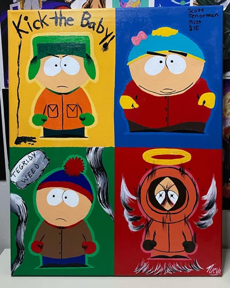 Southpark Painting Easy, Rugrats Painting Canvas, Painting Ideas South Park, South Park Canvas Painting, South Park Painting, Colorful Canvas Art, Paint Inspo, South Park Anime, Cute Canvas Paintings