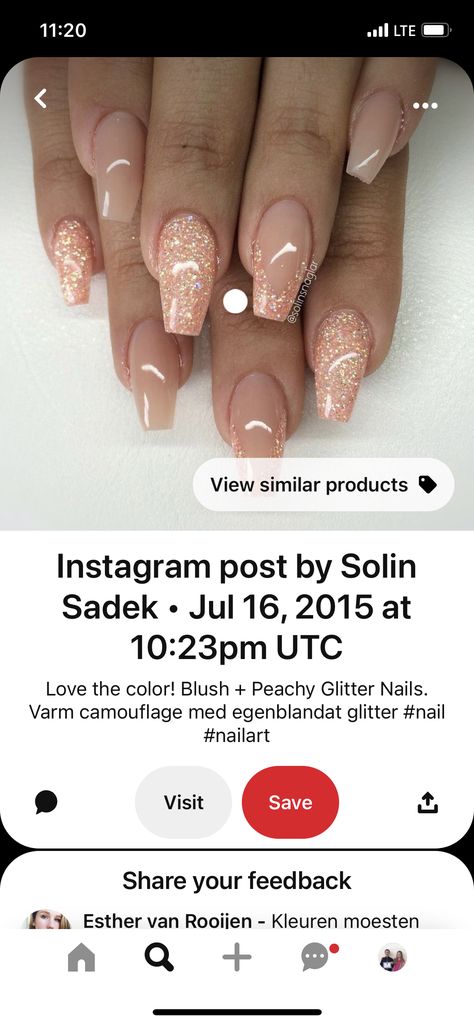 Salmon Nails, Peach Nails, Light Peach, Glitter Nails, Nail Designs, Blush, Prom, Nail Art, Glitter