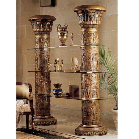 Egyptian Columns of Luxor Shelves Egyptian Columns, Egyptian Bedroom, Egyptian Furniture, Egyptian Home Decor, Starověký Egypt, Etagere Bookcase, Design Toscano, Egyptian Art, Faux Stone