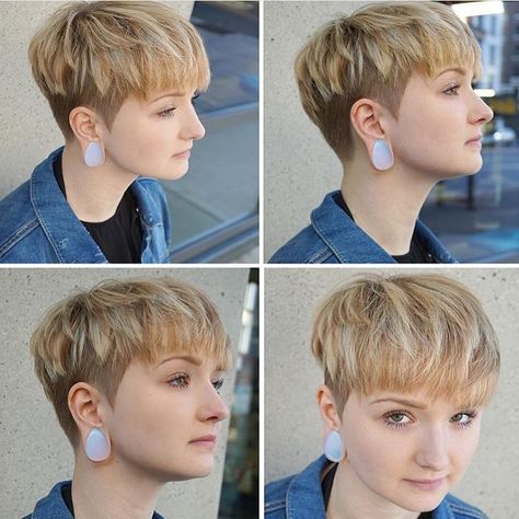 Pixie Fade, Queer Haircut, Pixies Haircut, Easy Trendy Hairstyles, Short Hair Tomboy, Hair Color Underneath, Hair Upstyles, Shorter Hair, Short Curly Haircuts