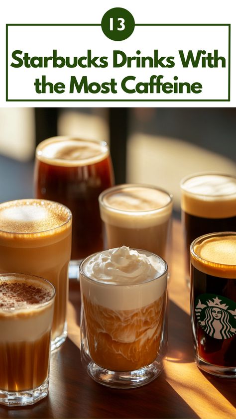 A selection of Starbucks drinks with the highest caffeine content, including espressos and cold brews, arranged on a table. Starbucks Energy Coffee, Energy Starbucks Drinks, Starbucks Strong Coffee Drinks, Best Hot Coffee At Starbucks, Strong Coffee Starbucks, Starbucks Drinks Caffeine, Caffeinated Starbucks Drinks, Starbucks Hot Coffee Drinks Orders, Hot Coffee Starbucks