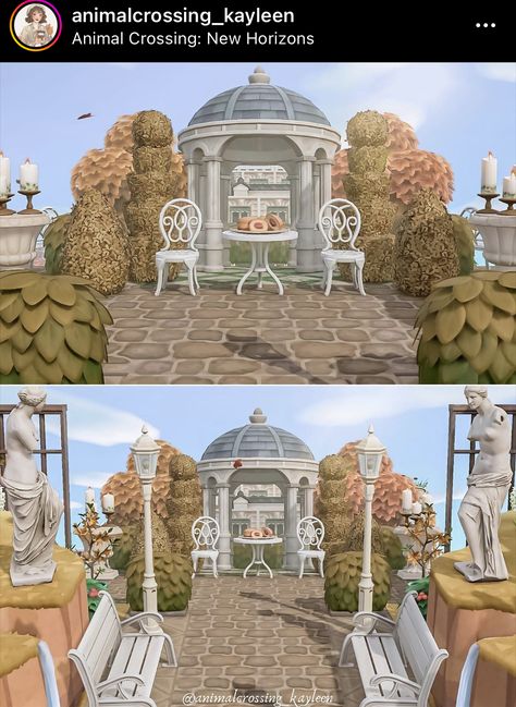 Elegant Core Acnh, Acnh Gazebo, Acnh Peninsula, Acnh Peninsula Ideas, Acnh Elegant, Peninsula Ideas, Core Ideas, Animals Crossing, Animal Crossing Wild World