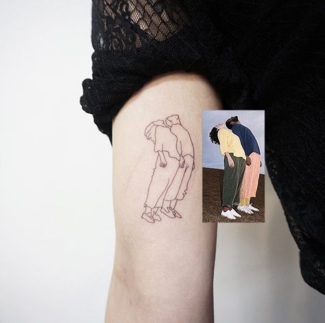 Follow @TATTOOWONDERLAND on Pinterest for more!   Minimalist line drawing portrait tattoo Kendall Tattoo, Photo To Line Drawing, New Tattoo Styles, Line Drawing Portrait, Continuous Line Tattoo, Modern Art Tattoos, Line Art Tattoo, Minimalist Line Drawing, Tattoo Portrait