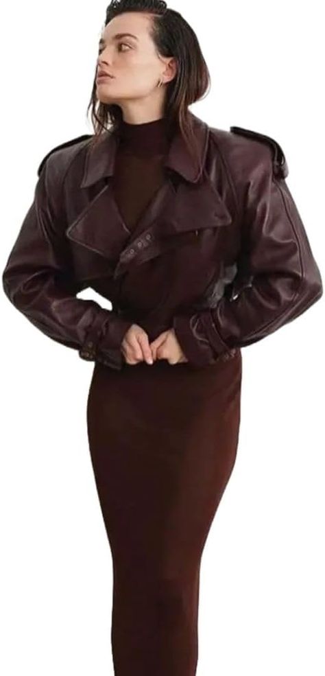 Genuine Sheepskin Leather Turndown Collar Loose Streetwear Biker Maroon Jacket for Women at Amazon Women's Coats Shop Plum Jacket, Loose Streetwear, Maroon Jacket, Jacket For Women, Turndown Collar, Women's Coats, Amazon Women, Coats For Women, Plum