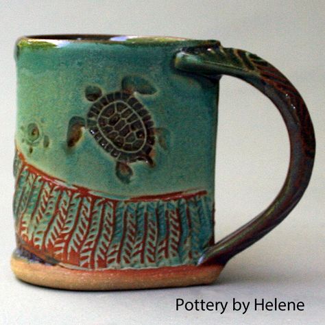 Turtle Mug 12 oz Turtle Mug, Ceramic Turtle, Turtle Decor, Pottery Handbuilding, Turtle Love, Turtle Art, Turtle Shell, Cute Turtles, Pottery Crafts