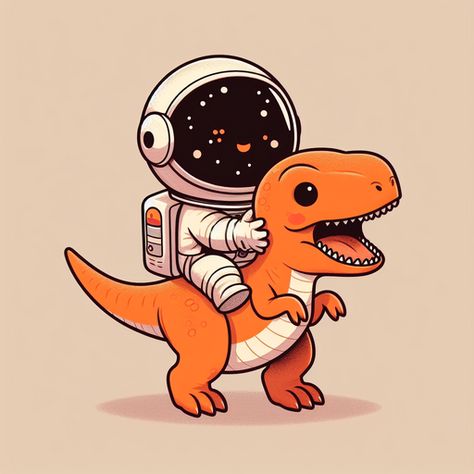 Chibi Dinosaur Drawing, Astronauts Drawing, Cute Dino Drawing, Chibi Astronaut, Chibi Dinosaur, Kawaii Astronaut, Dinosaur Astronaut, Baby Astronaut, Space Dinosaur