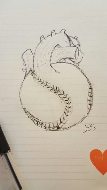 Decided to draw this for my boyfriend. It's kind of sloppy but the idea is there. Baseball is his life. Would make a cool tattoo with the right artist to run with it. - Jessica Stoebe Father Daughter Softball Tattoos, Men’s Baseball Tattoos, Softball Drawings Ideas, Baseball Drawing Ideas, Baseball Art Drawing, Softball Drawings Easy, Modern Baseball Tattoo, Softball Tattoos For Women, Baseball Painting Ideas