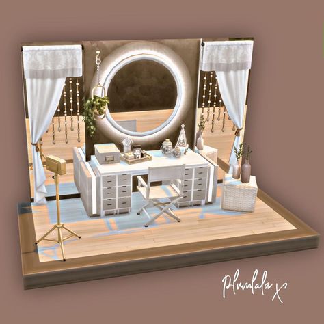 Plumlala🎀 on Instagram: “A little custom dressing table, again this is an old build. I gave building a go with one hand and surprisingly it wasn’t so bad just takes…” Sims 4 Room Ideas Bathroom, Sims 4 Dressing Room, Sims 4 Small Bathroom Ideas No Cc, Sims 4 Aesthetic Bathroom, Sims 4 Dressing Table, Sims 4bedroom, Aesthetic Bedroom Sims 4, Sims 4 Loft, Sims 4 Stories