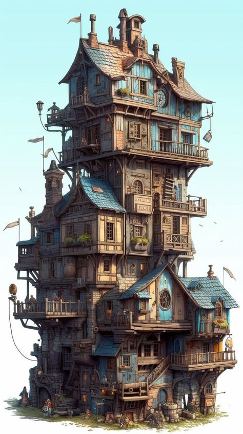 facade, architecture, house, building, old, travel, traditional, city, town, ancient, family, window, exterior, expression, roof Steampunk Building, Steampunk City, Baba Jaga, Foto 3d, Steampunk House, Foto Langka, Graphisches Design, Korat, Medieval Houses