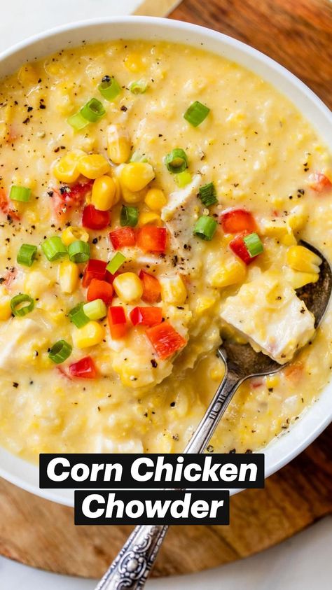 Rainy Day Dinner, Chicken Corn Chowder Recipe, Chicken Corn Chowder, Dried Rosemary, Chicken Corn, Corn Chowder Recipe, Chowder Recipe, Yukon Gold, Vegetable Broth