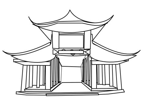 Japanese Temple Drawing Easy, Temple Drawing Easy, Japanese Temple Drawing, Clip Drawing, Chinese Clipart, Chinese Dragon Drawing, Traditional Chinese House, Chinese New Year Images, China Temple