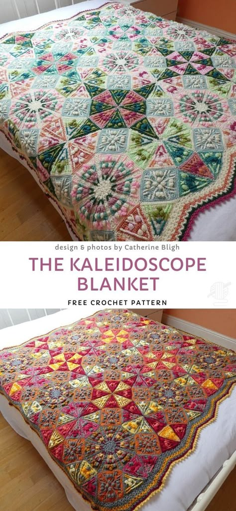 Kaleidoscope Blanket Crochet, Motifs Afghans, Cal Crochet, Crochet Cal, Crochet Throws, Homemade Blankets, Plaid Crochet, Crocheted Blankets, Crochet Throw Pattern