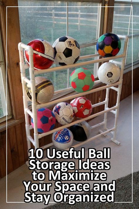 Discover innovative ball storage ideas that will transform your space and help you stay organized. In this guide, we share 10 practical solutions for storing sports balls, from creative shelving to DIY projects, ensuring easy access and clutter-free living. Whether you’re a sports enthusiast or a parent managing kids' equipment, these tips will maximize your space and keep your balls neatly stored away. Explore these ideas and elevate your organization game today! Ball Storage Ideas, Pvc Pipe Storage, Creative Shelving, Sports Equipment Storage, Ball Storage, Basket Uses, Kids Game, Diy Projects For Kids, Kids Behavior