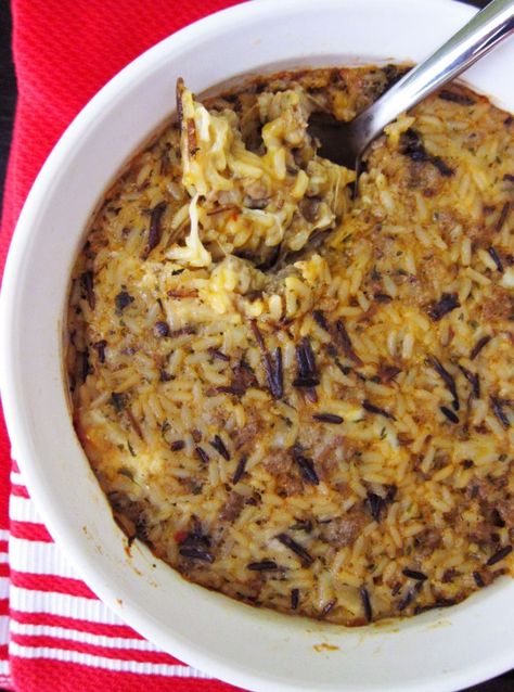 sausage-and-rice-casserole Sausage And Rice Casserole, Sausage And Rice, Golden Mushroom Soup, Sausage Rice, Wild Rice Casserole, Rice Casserole Recipes, Sausage Casserole, Rice Casserole, Wild Rice