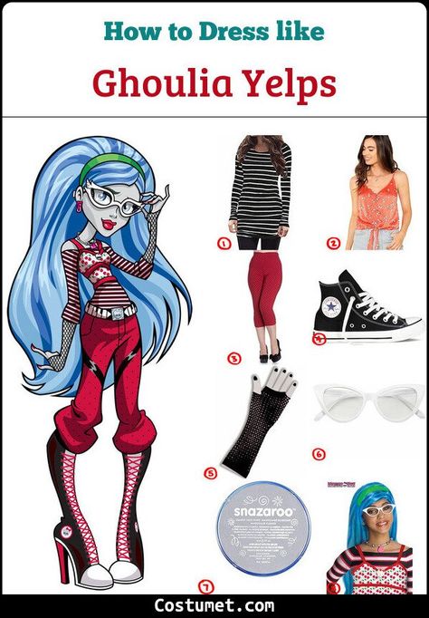 Ghoulia Yelps (Monster High) Costume for Cosplay & Halloween 2021 Gouliah Monster High Costume, Ghoulia Yelps Halloween Costume, Ghoulia Halloween Costume, Monster High Ghoulia Outfits, Ghoulia Monster High Costume, Ghoulia Yelps Costume, Diy Monster High Costume, Ghoulia Yelps Cosplay, Ghoulia Costume