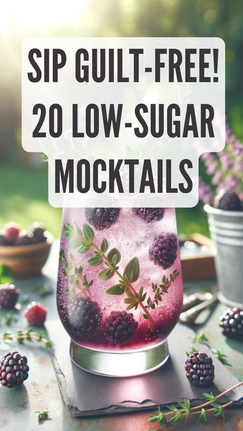 Sip Guilt-Free! 20 Low-Sugar Mocktails 🍹 Click to discover your new favorite!" Healthy Mocktails Non Alcoholic Drink Recipes, Non Sweet Mocktail, Bariatric Friendly Mocktails, Mocktails Non Alcoholic Sugar Free, Low Calorie Mocktails Non Alcoholic, Zero Sugar Mocktails, Low Carb Mocktail Recipe, Nighttime Mock Tails For Sleep, Cherry Drinks Non Alcoholic