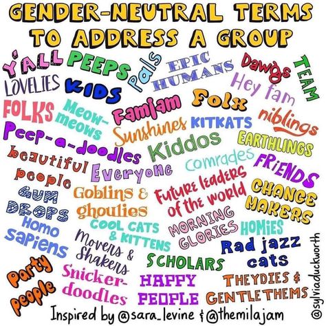 Gender Neutral Greetings Gender Neutral Terms, Jazz Party, Doodle People, Morning Cat, Lgbt Memes, Inclusion Classroom, Happy Party, Subway Art, Party People