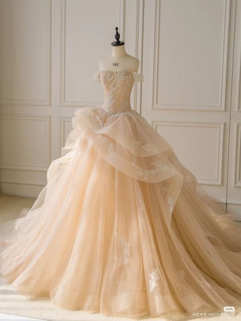 Dresses From The 1800s Ball Gowns, Ball Room Dresses, Debut Gowns 18th Elegant, Beige Ball Gown, Peach Ball Gown, Yellow Princess Dress, Debut Gown, Champagne Ball Gown, Debut Gowns