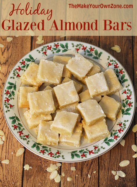 Glazed Almond Bars - The Make Your Own Zone Traditional Holiday Recipes, Almond Bars, Bar Cookies, Baking Sweets, Recipe Images, Desert Recipes, Sweets Treats, Cookie Bars, Christmas Baking