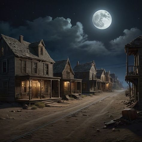 Ghost Town Aesthetic, Town Concept Art, Storyboard Reference, Facts About Halloween, Fantasy Locations, Town Aesthetic, Afrofuturism Art, Creepy Houses, Halloween Facts