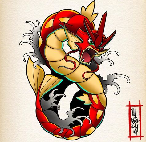 Gyrados Pokemon Art, Gyarados Tattoo, Red Gyarados, Entei Pokemon, Pokemon Sleeves, Pokemon Gyarados, Pokemon Tattoos, Theme Tattoo, Pokemon Tattoo