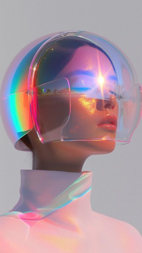 Futuristic Disco Aesthetic, Futuristic Moodboard Inspiration, 2000s Futuristic Aesthetic, Modern Woman Aesthetic, Fashion And Technology, Futuristic Costume Design, Galactic Photoshoot, Iridescent Portrait, Dark Iridescent Aesthetic