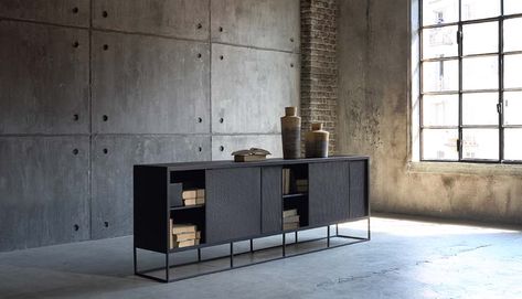 Zeus, unique, handcrafted and made in Italy furniture: discover the news 2022 Metal Sideboard, Expanded Metal, Strip Led, Sideboard Designs, Metal Shelves, Black Sand, Interior Furniture, Led Lighting, Store Design