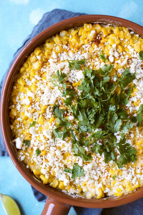 Elote Casserole | HonestlyYUM (honestlyyum.com) Elote Casserole, Best Corn Casserole Recipe, Mexican Street Corn Casserole, Mexican Corn Casserole, Street Corn Casserole, Elote Recipe, Mexican Street Corn Recipe, Street Corn Recipe, Corn Dip Recipes