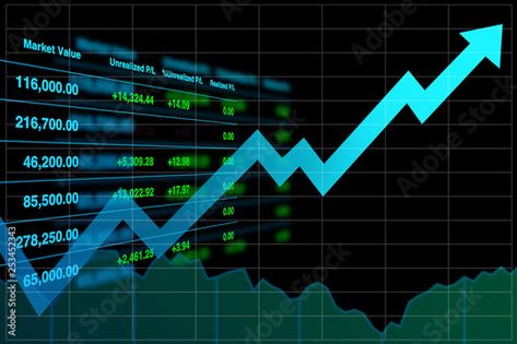 Stock Image: Illustration image of stock index market table background with perspective view of data graph and chart show successful growth arrow up. Stock Graphs, Thumbnail Background, Perspective View, Table Background, Gym Setup, Market Table, Market Value, Display Board, Image Illustration