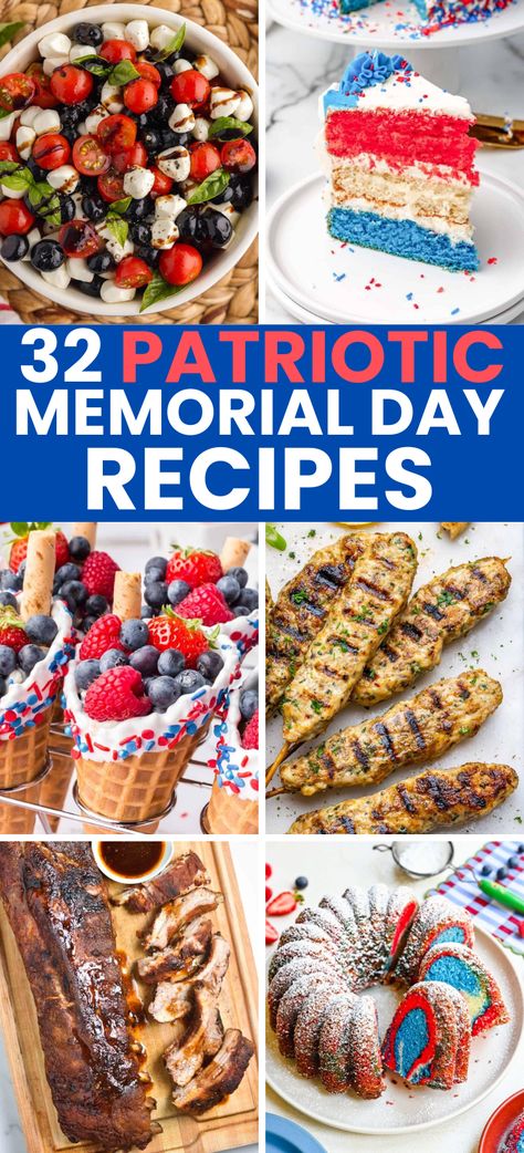 Patriotic Meals – Serving a Fourth of July dinner this year? Then you’ll need this amazing list with the best ideas for a patriotic 4th of July menu! From desserts, patriotic drinks, mains to red white and blue appetizers, you’ll find something for every taste! Memorial Day menu, Memorial Day recipes, Memorial day desserts, Memorial day drinks, Memorial day main dishes, Memorial day side dishes. Memorial Day Food Side Dishes, Memorial Day Snack Ideas, Memorial Day Potluck Dishes, Memorial Day Picnic Ideas, Memorial Day Appetizers For Party Easy, Memorial Day Cookout Ideas, Memorial Day Snacks Parties Food, Memorial Day Food For A Crowd, Memorial Weekend Desserts