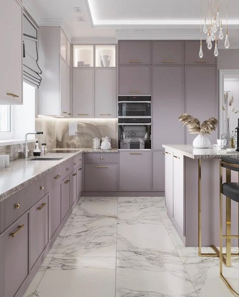 Purple Kitchen, Modern Kitchen Cabinet Design, Kitchen Cabinet Styles, Kitchen Interior Design Decor, Kitchen Design Plans, Classic Kitchen, Modern Kitchen Cabinets, House Design Kitchen, Classic Kitchens