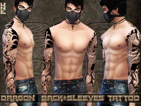 Sims 4 Dragon Tattoo, G Dragon Tattoo, Sims 4 Dragon, Dragon Tattoos For Men, Sims 4 Tattoos, Dragons Clothes, Dragon Sleeve Tattoos, Sims 4 Cc Makeup, Sims 4 Cc Skin